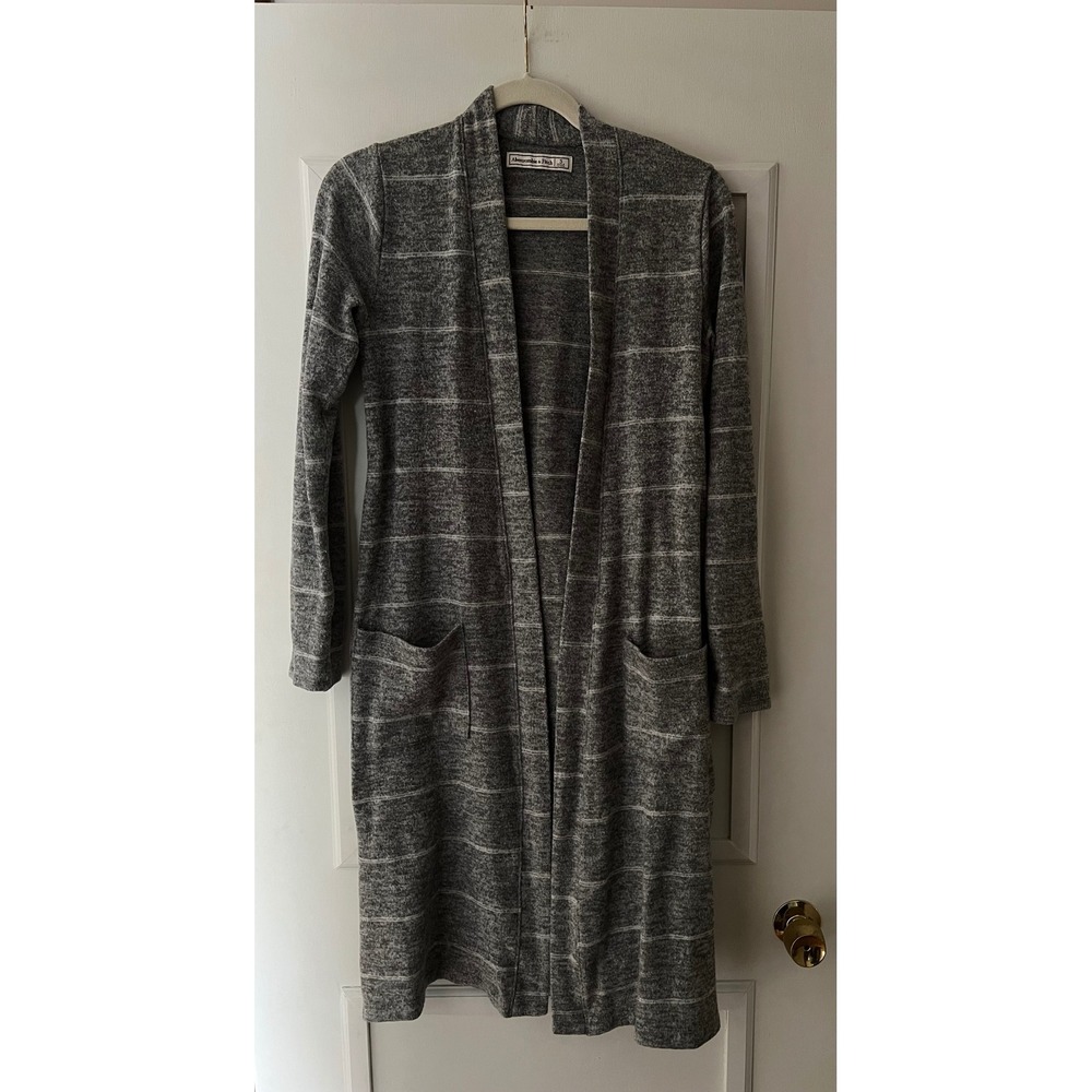 Abercrombie & Fitch Gray Striped Open Front Longline Duster Cardigan Sweater S